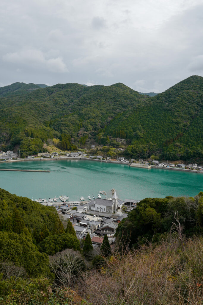 島原・天草4泊5日旅：4日目：天草　本渡バスセンターから世界遺産　潜伏キリシタンの里崎津集落へ　崎津展望台からの景色