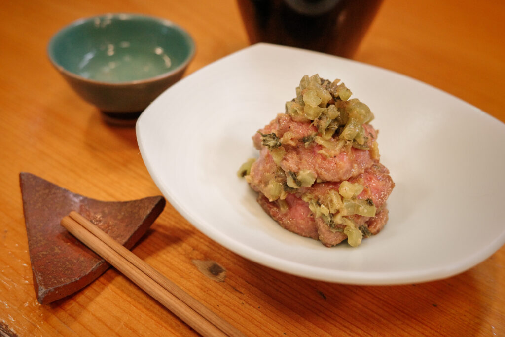 鳥取ひとり旅で食べた美味しいもの：八洲 　鳥取和牛ローストわさび味噌和え