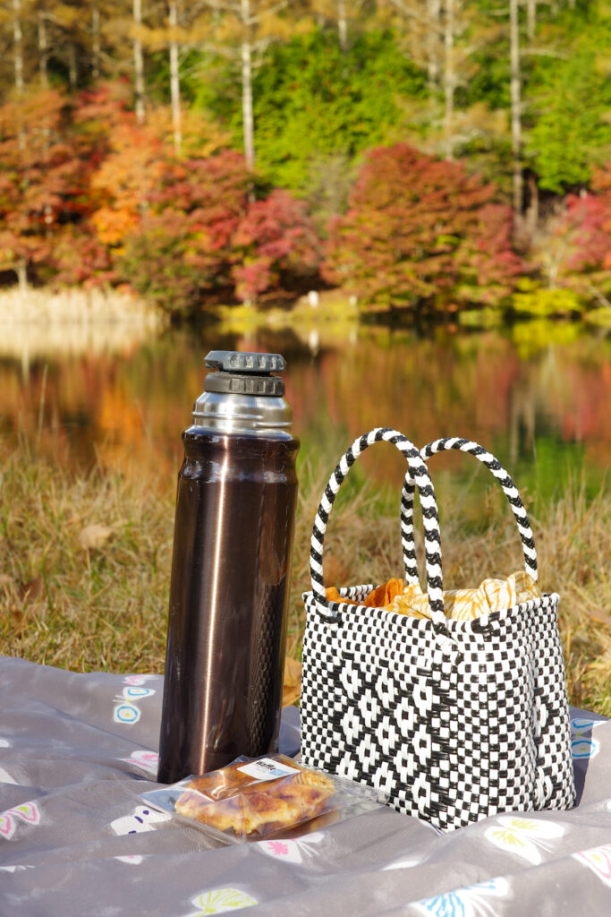 紅葉の穴場　湖畔で野点