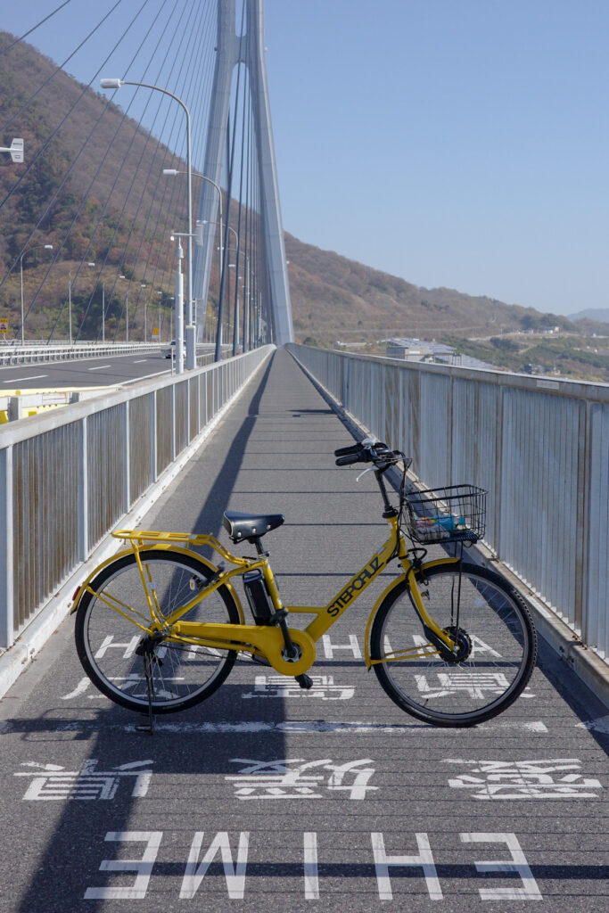 しまなみ海道　電動自転車サイクリング　多々羅大橋　広島と愛媛の県境