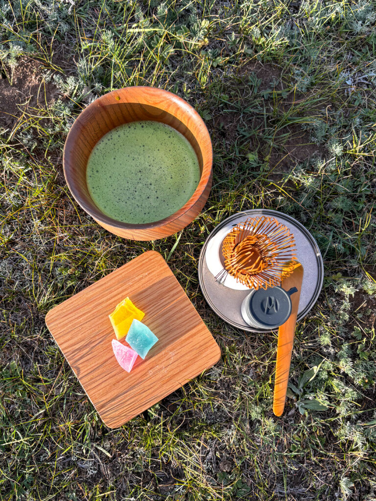 モンゴル　遊牧民ゲルホームステイ　草原で野点　琥珀糖