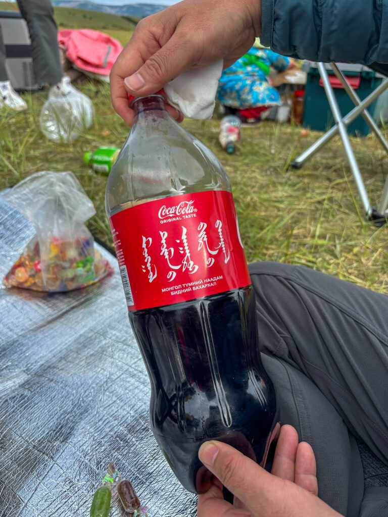 モンゴル　遊牧民ゲルホームステイ　馬旅キャンプ　コカ・コーラ
